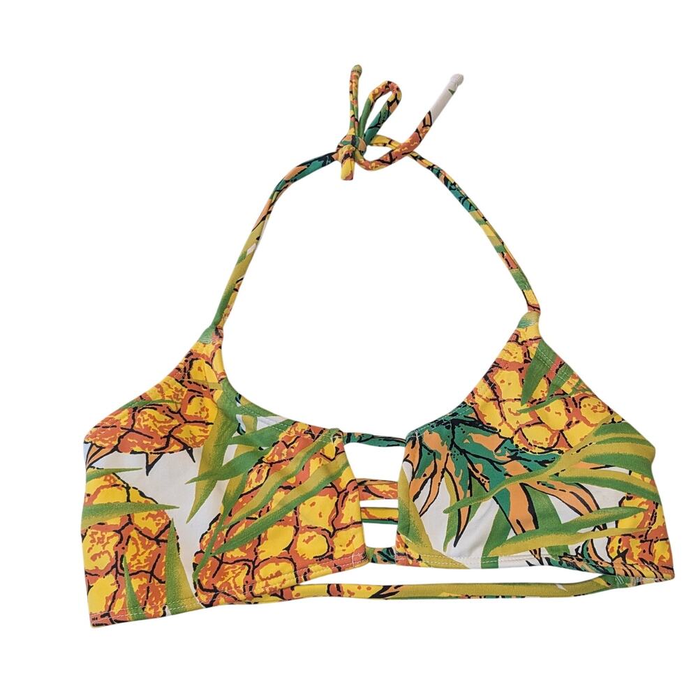 Midori Bikinis Pineapple Mau Loa Top Size Small Yellow Green Halter Cutour